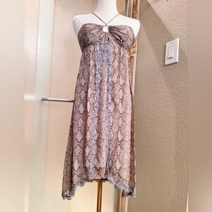 REBECCA TAYLOR Strappy Chiffon Snakeskin Printed Lace & Sequin Mini Dress